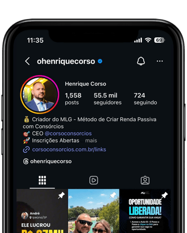 Instagram de Henrique Corso: 55,5 mil seguidores